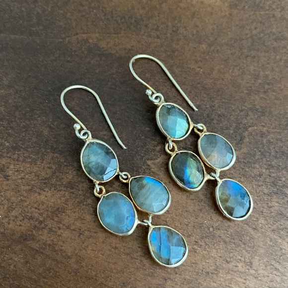 Gold Moonstone Dangle Earrings - Picture 4 of 6